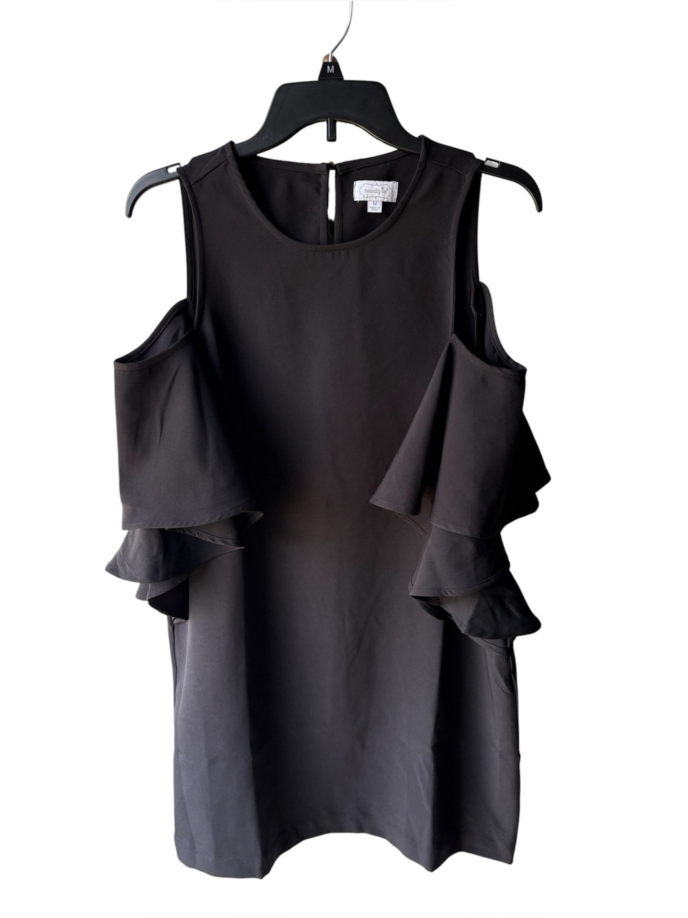 Mud Pie Black Cold-Shoulder Ruffle Mini Dress